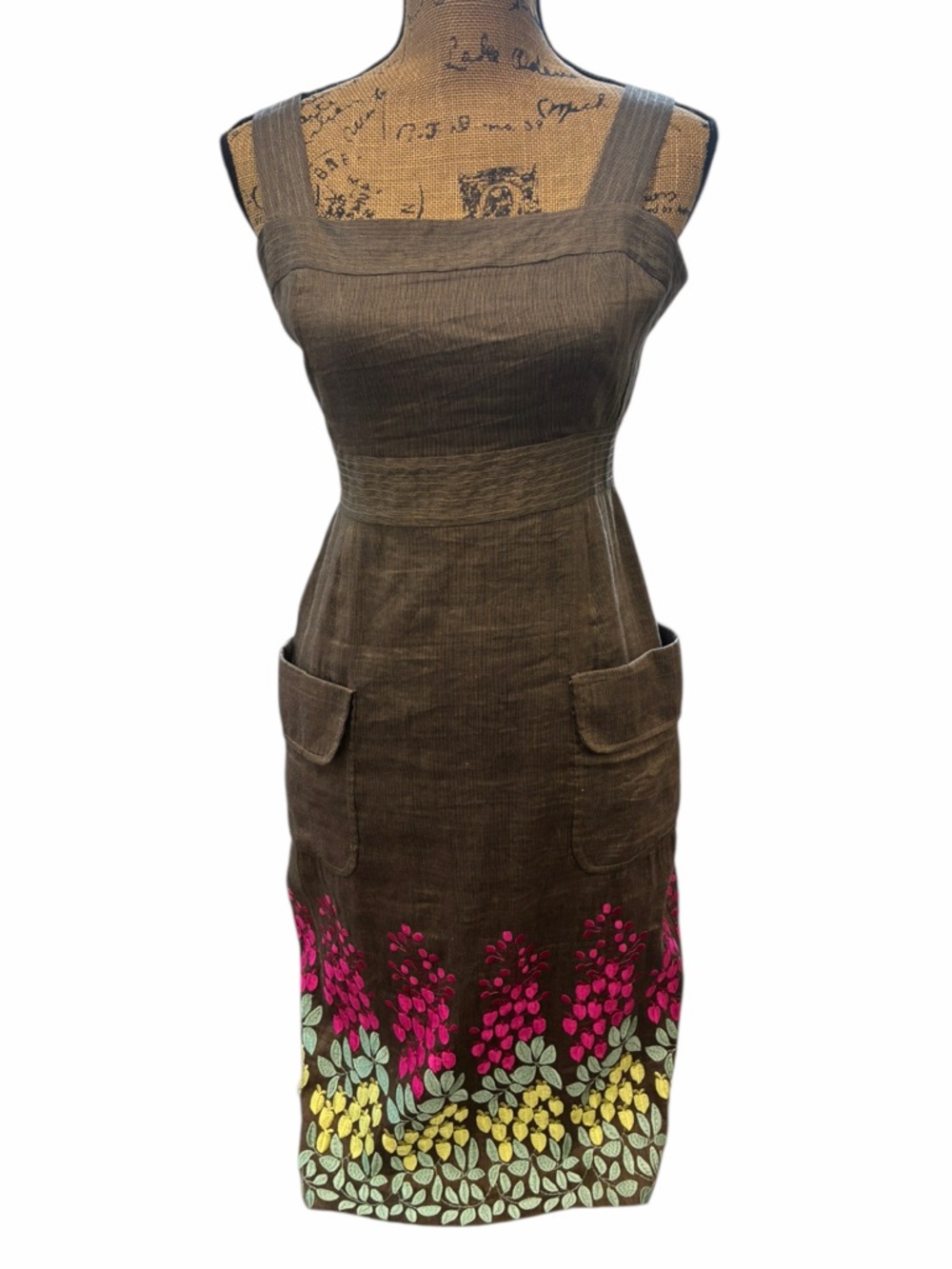 Women’s Brown w Floral design Plenty by Tracy Reese Pinafore Dress sz-4